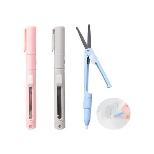 3 Pairs Assorted Colors 2-in-1 Pen Style Scissors with Paper Cutter, Folding Stainless Steel Shears and Ceramic Penblade, Portable Travel Safety Scissors for Home, School, DIY Crafts