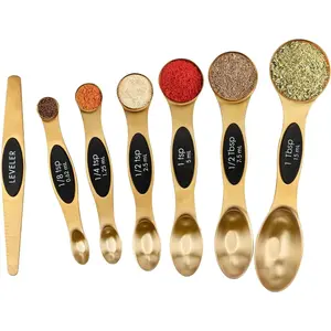 Magnetic Measuring Spoons Set Stainless Steel with Leveler, Stackable Metal Tablespoon Measure Spoon for Baking, Measuring Cups and Spoon Set Kitchen Gadgets Apartment Essentials Fits