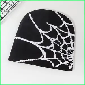 YYCC 2024 Y2k Spider Web Beanie Hat for Men, Hip Hop Street Style Knit Cool Hat for Fall & Winter for Going Out, Fashion Matching Gothic Accessories, Color Block All-match New Trendy Casual Knitting Beanies for Men & Women