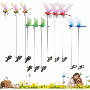 12 Pack Dragonfly Fly Repellent Clip, 3D Fake Dragonfly Garden Decor, Chemical-Free Insect Deterrent for Patio, Backyard, Outdoor Plants and Camping Use
