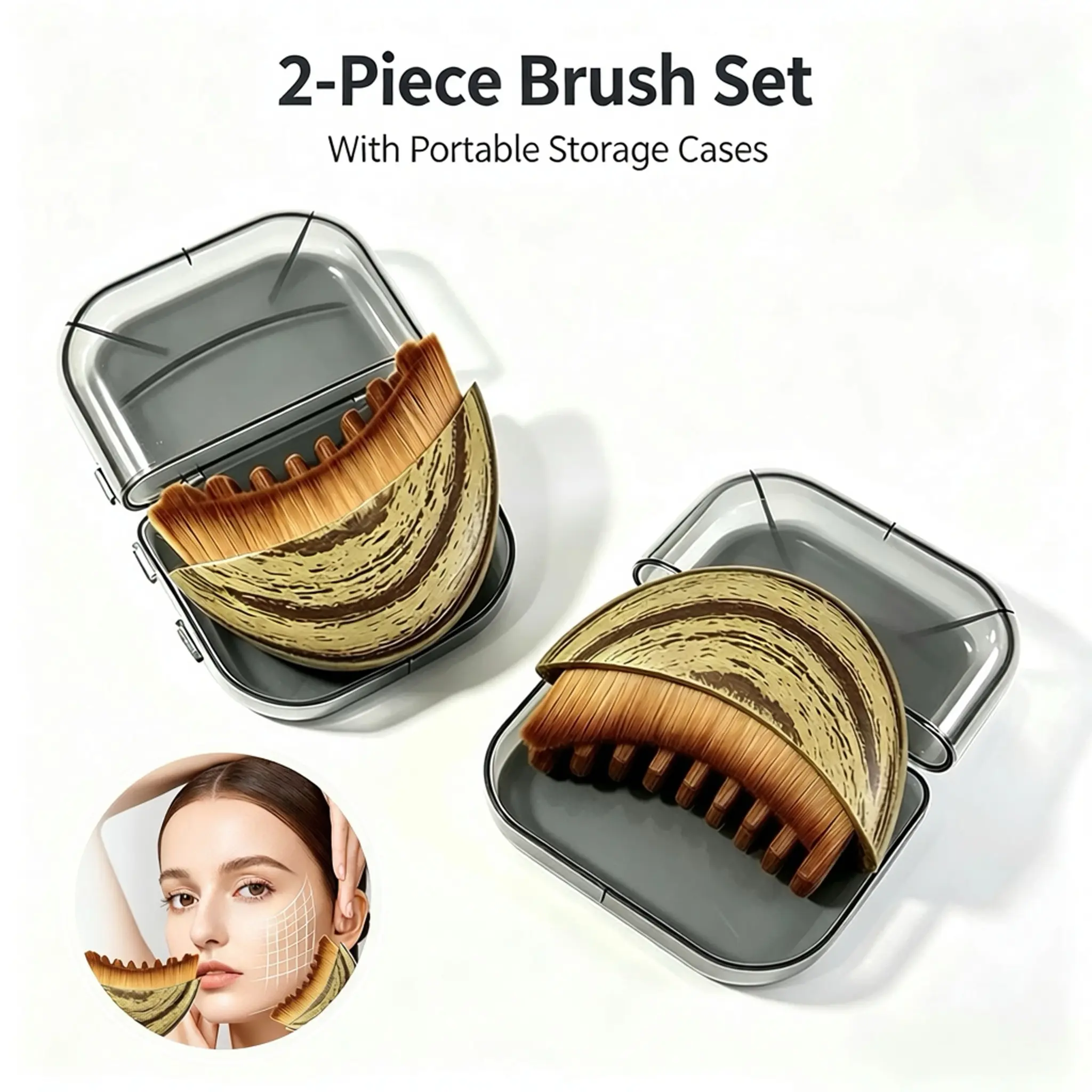 2 Pack Multifunctional Lymphatic Contour Face Brush Gua Sha,Natural Makeup Brushes with Long-Lasting Soft Bristles.Sculpts Jawline, Reduces Facial Puffiness & Minimizes Double Chin.Ergonomically Engineered For Precise Skin Contour Fit