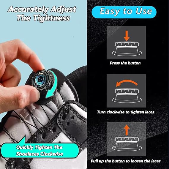 1 Pair Lazy No-Tie Rotary Shoelace Buckle Kit, Pre-Made Thick Rope Rotating Knobs, 1-Click Tighten Quick Lacing System for Sports Sneakers, Easy-Install Shoe Accessory