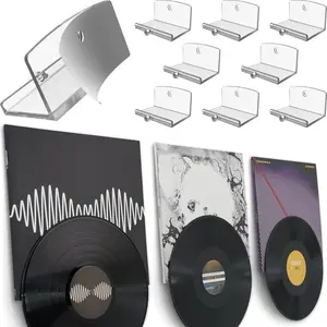 Adhesive Vinyl Wall Mount (8-Pack) – Dual Display Album and Disc, Strong Hold Record Holder Wall, Record-Safe Easy Installation, Album Wall Mount for 1LP and 2LP – Clear