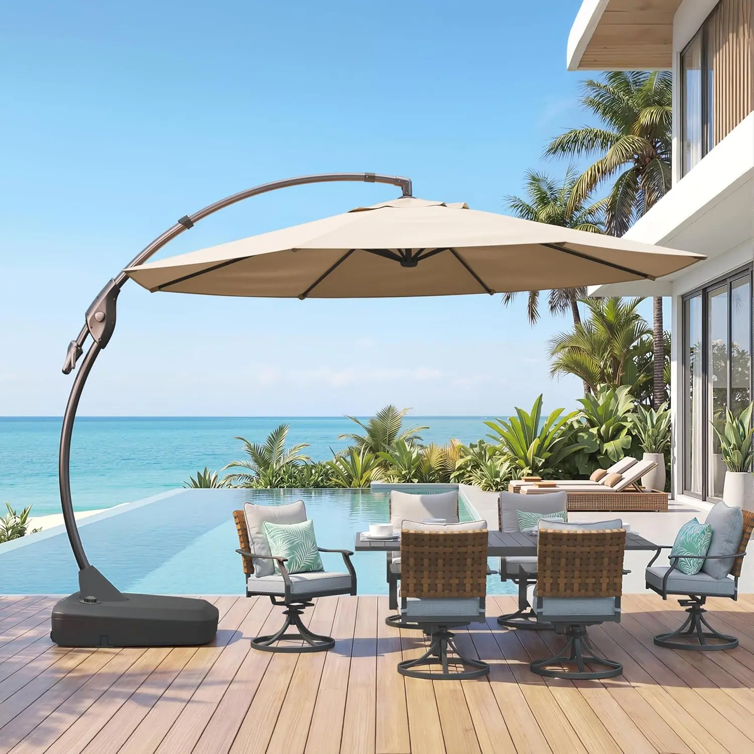 Grand Patio 11/12FT Stable Cantilever Offset Umbrella with Sturdy Base, Easy Tilt, Crank, Easy Setup, Elegant Outdoor Shade Solutions for Backyard, Patio Decor | FREE LED Light Strip Included, Sun Protection