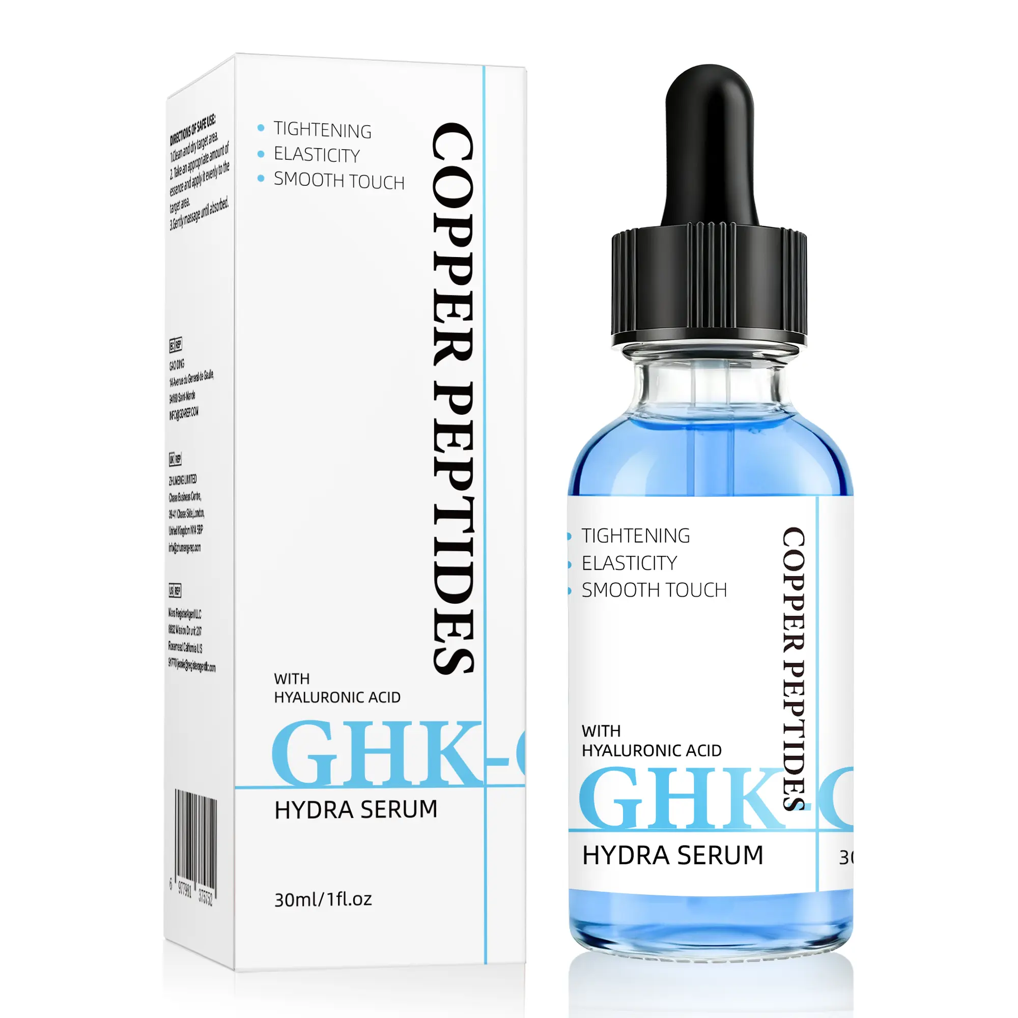 GHK Cu Peptide Serum for Tightening & Hydrating 30 ml, Copper Peptide Serum with Hyaluronic Acid, Collagen Boosting, Topical GHK-Cu Refining Serum Lift, Tighten, Glowy skin,  Anti-Aging Serum for Fine Lines and Skin Elasticity