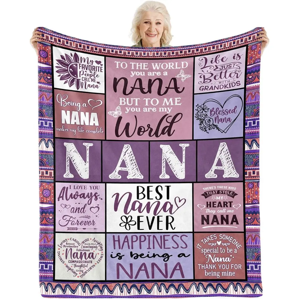 280gsm Fading-Proof Flannel Fabric Blanket with Retro Glam Unique Print, 1pc Nana Gift for Grandma from Grandchildren
