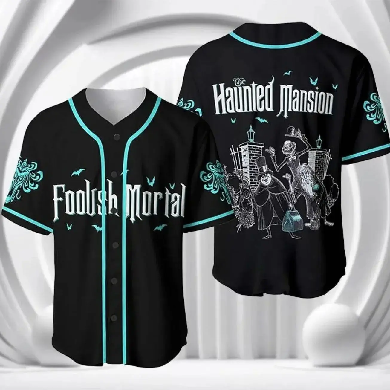 Retro Haunted Mansion Baseball Jersey – Vintage Spooky Halloween Button Up Shirt for Men Women 241