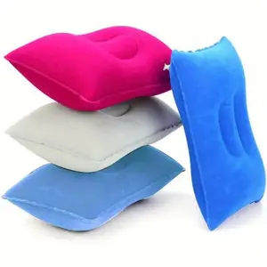 4 Pack Inflatable Travel Neck Pillow - Ultra Light A4 Size, PVC Plush Inflatable Pillow, Portable Camping Hiking Rest Neck and Lumbar Support (Grey/Sky Blue/Rose Red/Deep Blue), Hiking Equipment | Inflatable Pillow | Camping Accessories