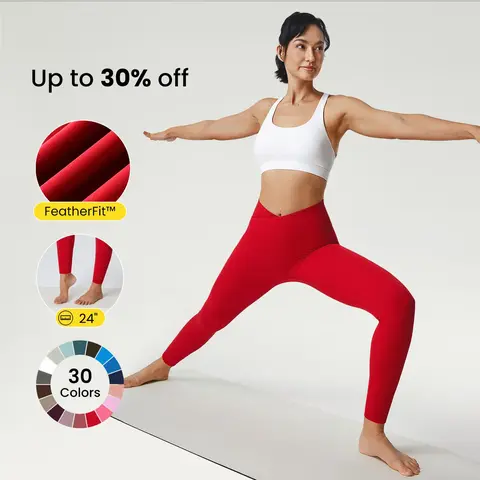 GLOWMODE 24" FeatherFit Crossover Yoga Leggings Buttery Soft High Stretch Gym TikTokShopBlackFriday