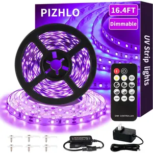 Upgraded 16.4ft/5M LED Black Light Strip Set with Remote, 300 LEDs, 12V Self-Adhesive Dimmable Black Light Fixture, for Dance Parties, SMD2835 LED Lamp Beads, Non-Waterproof