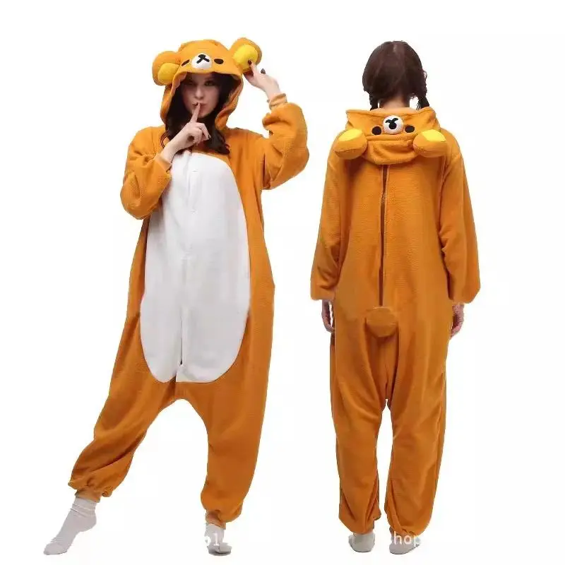 New Cute Cartoon Character Rilakkuma Kigurumi Bear Sister Adult Anime Jumpsuit Pajamas Kawaii Anime Peripheral Pajamas