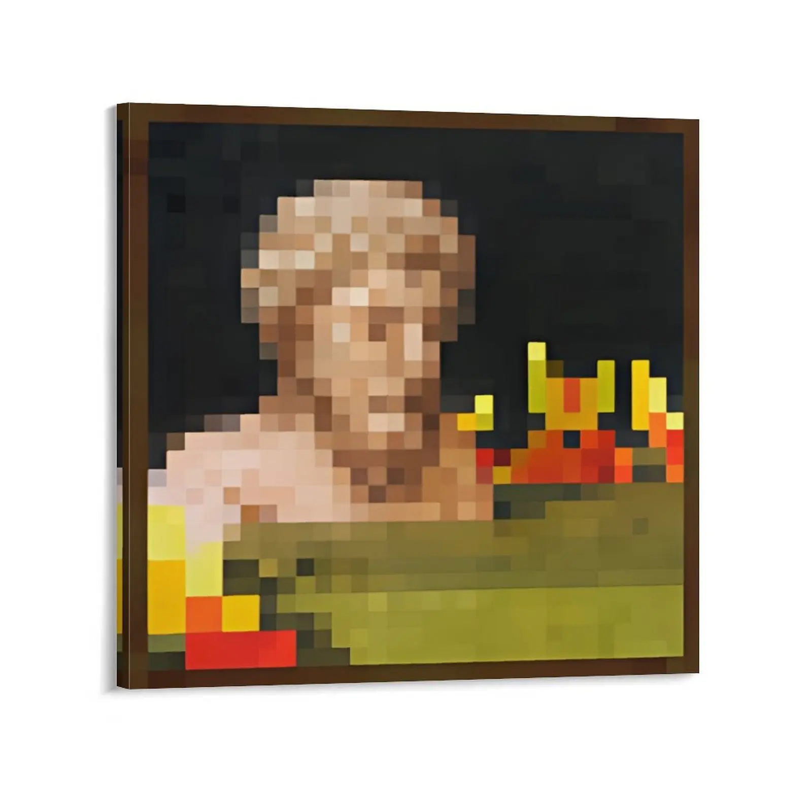 Minecraft 8-Bit Retro Bust Unframed Canvas Print - Unframed Wall Art, Artistic Home Supplies, 16"x16" Dark Aesthetic Decoration with Wood & Marble Details for Man Cave, Bookshelf, Frameless