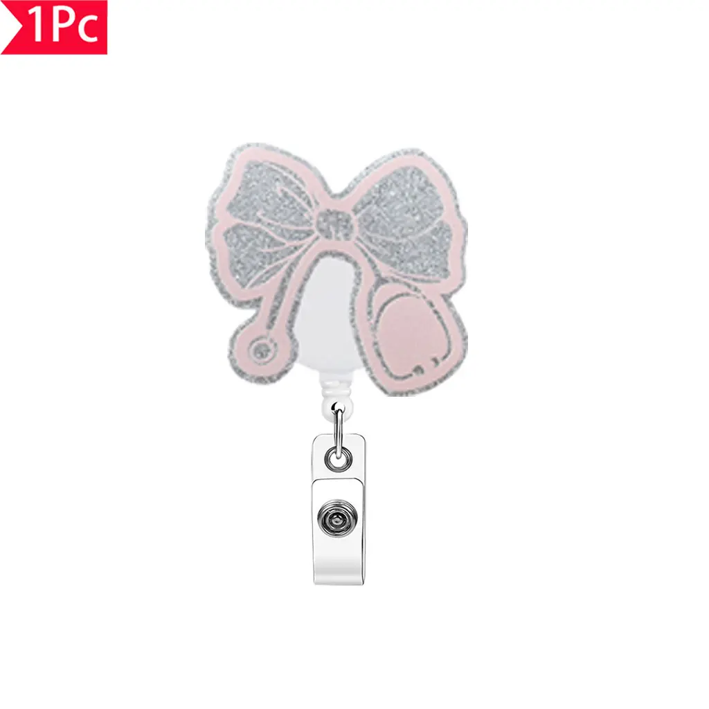 Obsessed Silver Color Glitter Bow & Stethoscope, Retractable Badge Reel, Sweet Professional ID Clip, Perfect for Healthcare Workers, Nurse Badge Reel, Medical Badge Reel