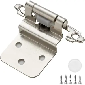 50 Pack 25 Pairs 3/8 Inch Insert Satin Nickel Self Closing Kitchen Cabinet Hinges Semi-Concealed Cupboard Hardware for Cabinet Doors Face Mount Silver