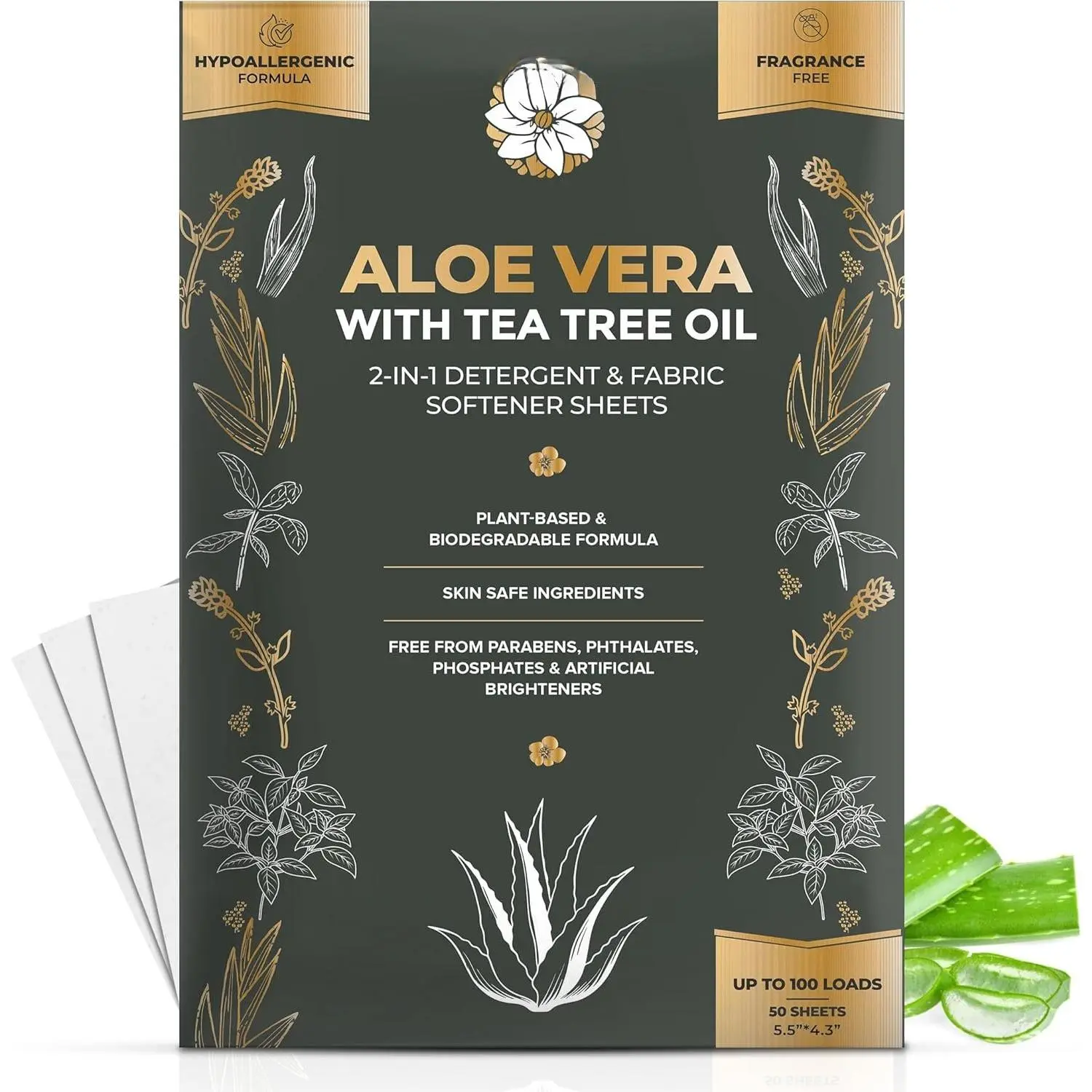 Laundry Detergent Sheets & Fabric Softener | |-Free &  Up to 100 Loads | Aloe Vera & Pure  Tree Oil | -Based, , Enzyme , Safe