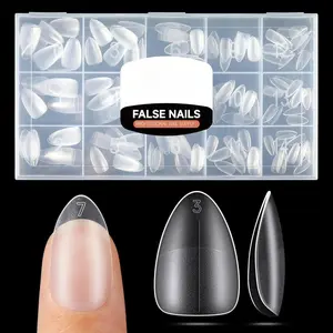 240pcs Soft Acrylic Gel x Nail Tips Pre-shape Full Cover False Nails Long-Lasting Press on Almond Nails Tips Set for Nail Extensions Nail Salon DIY