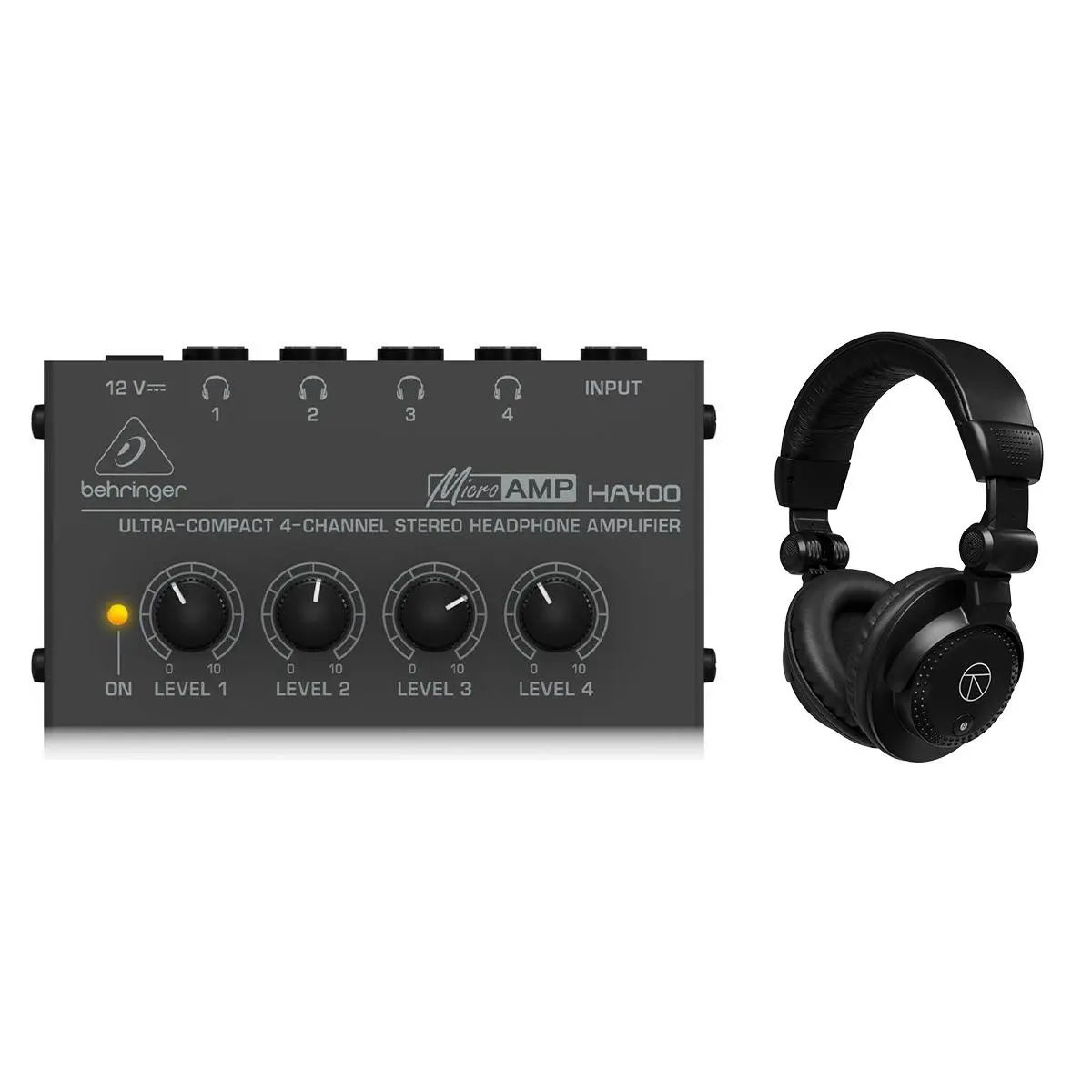 Behringer HA-400 Ultra Compact 4-Channel Stereo Headphone Amplifier, Bundle with TAPH100 Studio Monitor Headphones