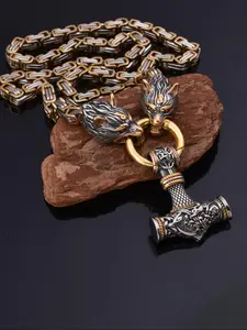 Vintage Wolf & Hammer Design Pendant Necklace, Stainless Steel Jewelry for Party, Daily Clothing Decor, Trendy All-match & Exquisite Jewelry for Birthday Gift