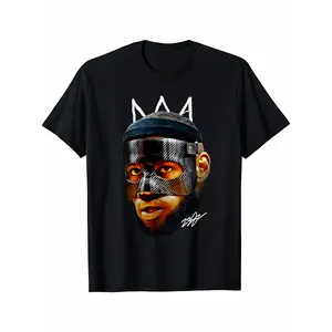 LeBron James Masked King Basketball Graphic Print T-Shirt for Men - 100% Cotton Crew Neck Soft Comfortable Tee with Unique Design for Fans & Streetwear