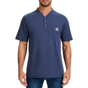 Men's Loose Fit Heavyweight Short-Sleeve Pocket Work Henley T-Shirt (Regular&Tall)