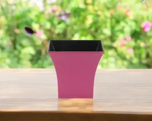 HomeRoots 5 in. Square Hot Pink Recycled Plastic Garden Planter, Modern Plant Pot, Indoor & Outdoor Flower Pots