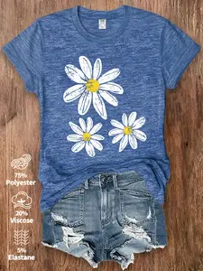 Women Vintage Daisy Print T Shirt Simple Floral Graphic Casual Summer Tops Cute White Daisies With Yellow Center Tee For Women Who Love Minimalist And Retro Flower Aesthetic Cottagecore Designs