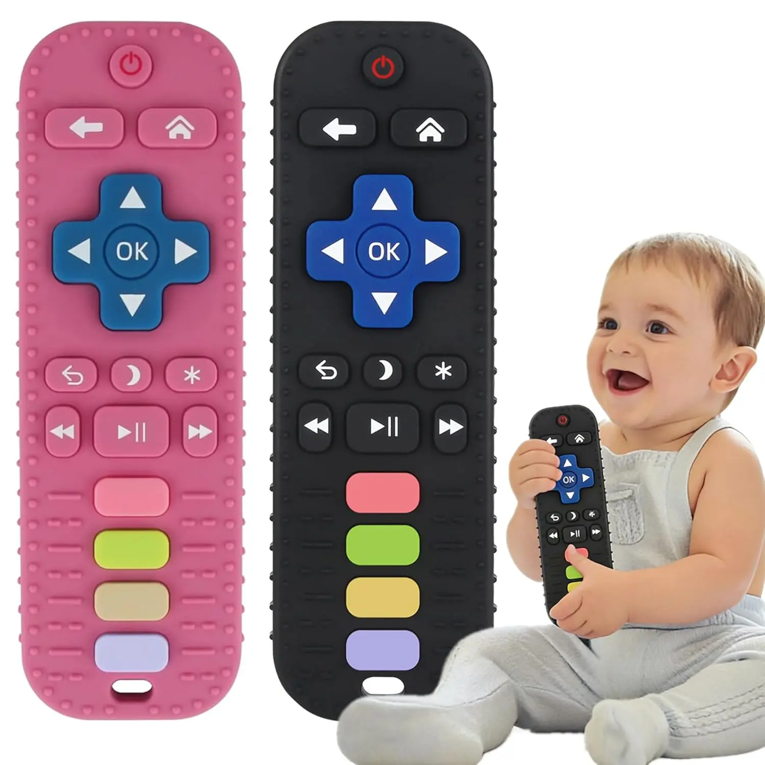 2 Pack Baby Silicone Teethers, BPA-Free Remote Control Sensory Teething Toys for 3-12 Months Infants, Essential Baby Care Items