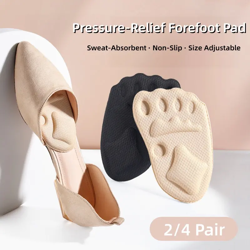 [Back to School]Metatarsal Pads for Women, Ball of Foot Cushions, 2/4 Pairs, All Day Pain Relief & Comfort, One Size Fits Shoe Insoles, High Heel Forefoot Pads, Half Insoles for Plantar Fasciitis Relief, Comfortable Foot Care Massage-MM1