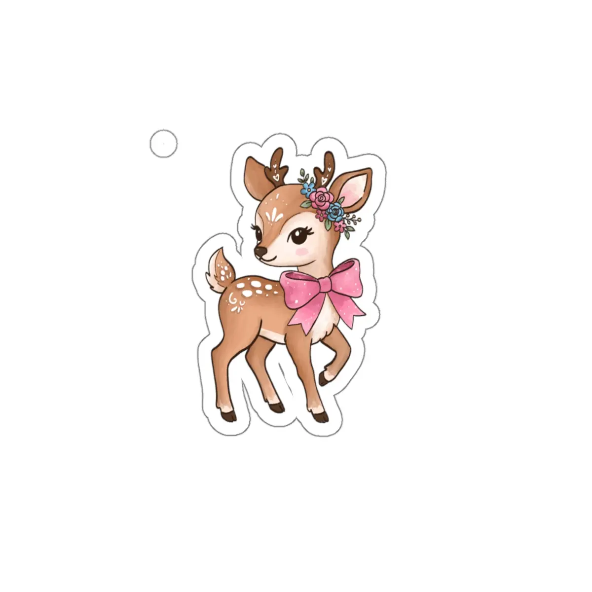 Floral Fawn with Pink Bow Die-Cut Stickers | Cute Deer Sticker