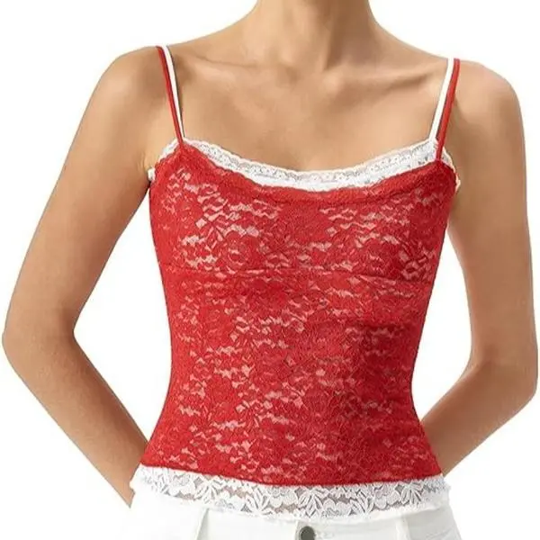 QINSEN Women's Double Layer Lace Camisole Tank Scoop Neck Summer Y2k Going Out Trendy Cami Shirt