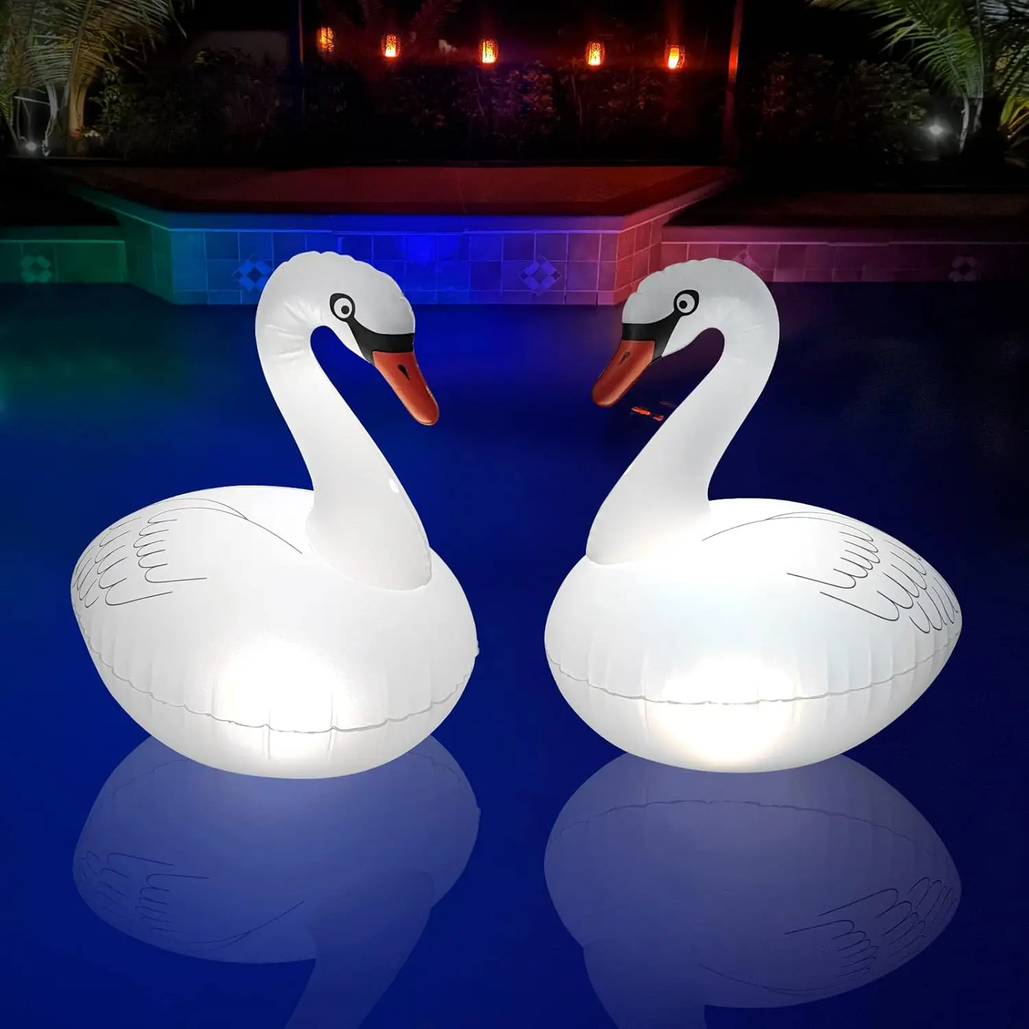 2PCS Solar Rechargeable Swan Floating Pool Lights - 13.98in x 18.9in IP68 Waterproof Color Changing LED, Remote Control Dynamic Modes, Energy Efficiency, No Batteries Required, Pool Area Party Decor Statue, 13.98" X 18.9"