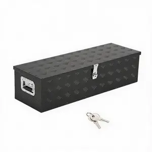 Heavy Duty Aluminum Truck Bed Tool Box – 30/39/48 Inch Diamond Plate Lockable Storage Organizer – Portable, Side Handles – For Pickup Trucks, Trailers, RVs, Flatbeds – Black/Silver – Includes Chain & Lock