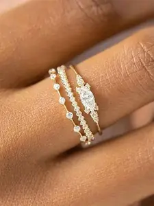 3 Pcs/Set Elegant Cubic Zirconia Ring Set Dainty Stacking Rings For Women For Wedding Party Engagement Anniversary Jewelry Valentine's Day Gift Stackable Finger Rings