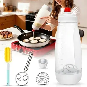 Pancake Batter Dispenser Bottle Kit - 4.5-Cup Pancakes Mixer with Shaker Ball Stainless Steel Whisk and Brush,Squeeze Bottles for Cupcake Muffin Waffle Crepe
