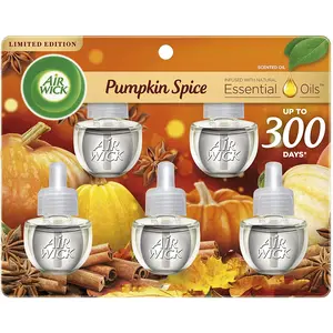 Pumpkin Spice Plug-In Scented Oil Refills (5 Pack) | Fall Essential Oil Air Fresheners for Home & Seasonal Decor Air Wick