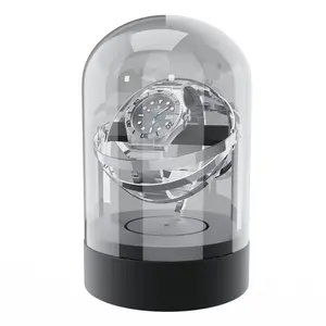 Elestoria Orbit Watch Winder With Glass Display - Automatic Silver Box With Quiet Gyroscope Rotation