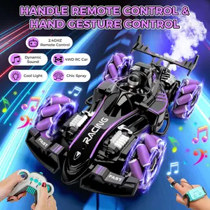 RC Stunt Car Toys for Kids, Hand Controlled Gesture Sensing & Remote Control Toy Car, High Speed 4WD 2.4GHz Off-Road Drift Car with Light, Music & Spray, 360° Rotating RC Toy Car Gifts for Boys Girls Ages 6-12, Drifting, Purple&Green
