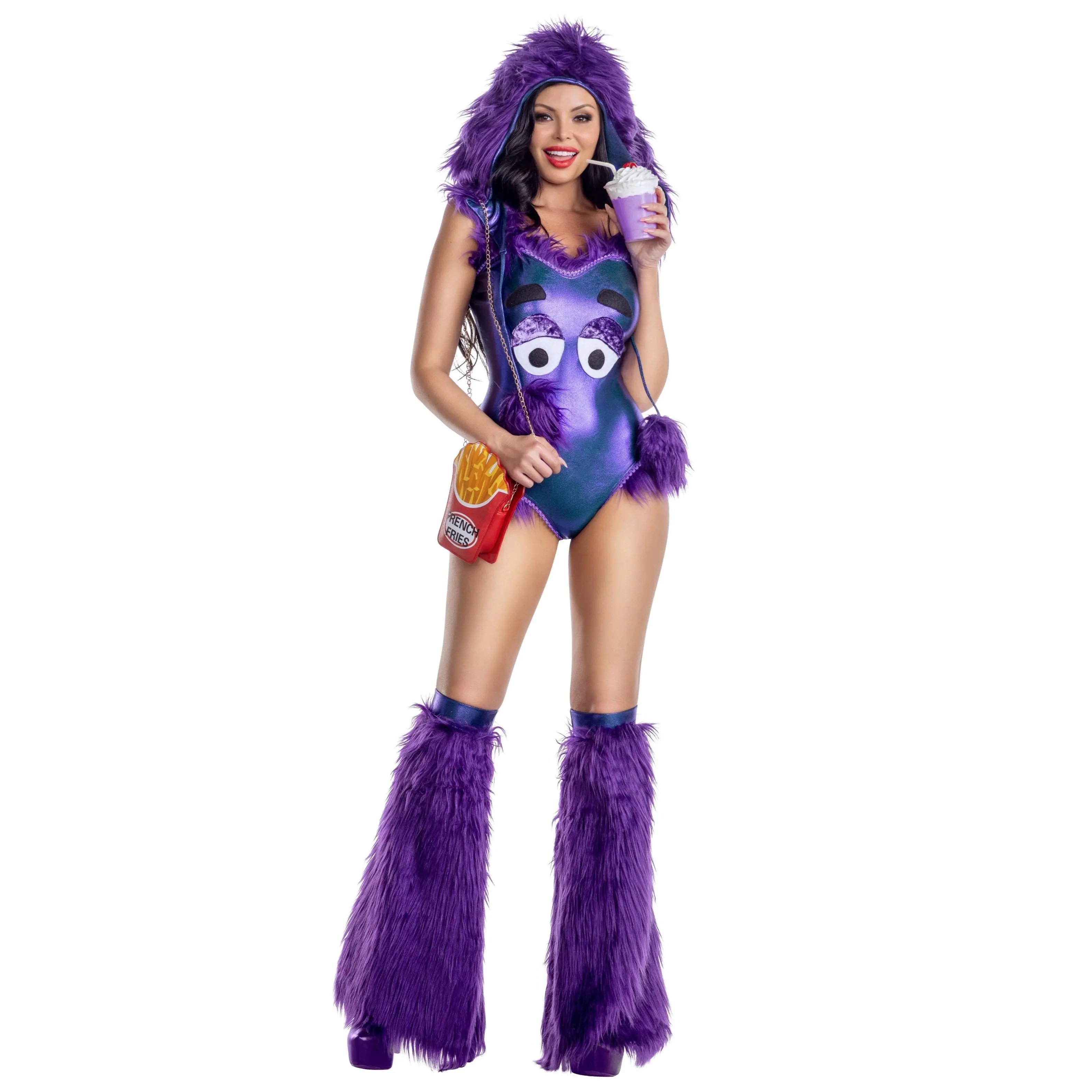 Women’s Fuzzy Fast Food Monster Halloween Costume, Fast Food Theme Outfit with Furry Texture