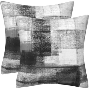 Cushion Covers 50cm x 50cm Double-Sided Black White Velvet Modern Abstract Art Square Pillowcases for Sofa Livingroom Bed Couch Outdoor Decorative Cushions Cases Set of 2