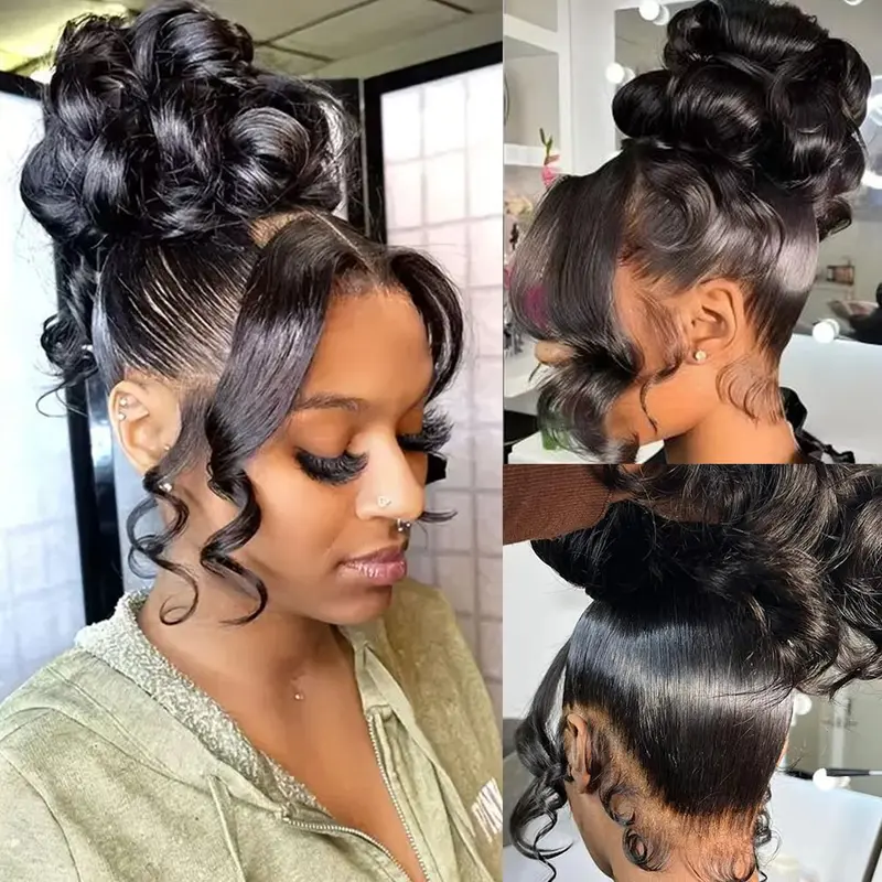 【30 in Only $109】Black Women's Elegant Human Hair 360 Lace Front Wig, Pre-Plucked, 180% Density, Hidden Strap, Drawstring, Glueless, HD Full Lace Design, Human Hair Wigs
