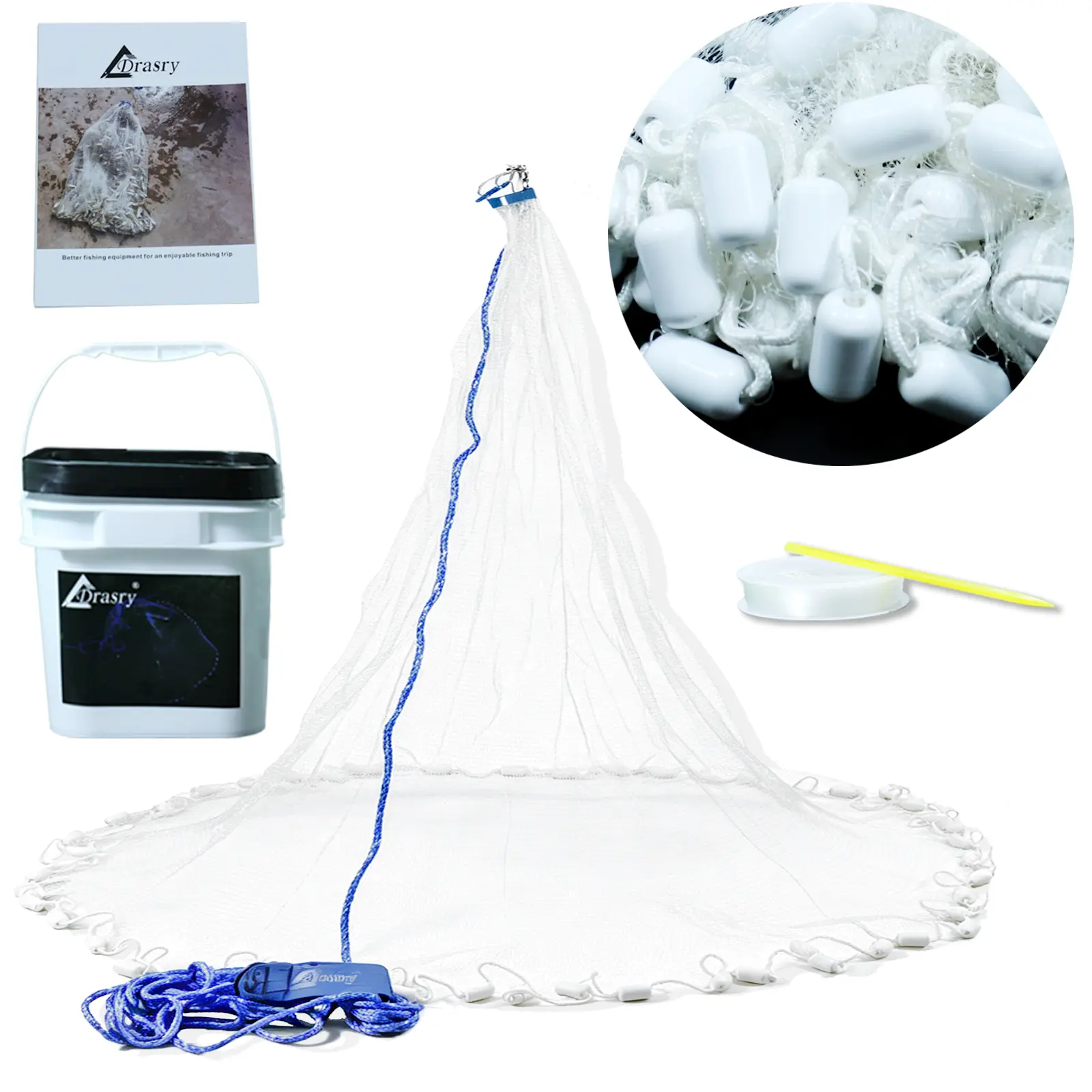 Plastic Coated Sinker Casting Net 1/4 and 3/8 Mesh Fishing Cast Net Saltwater with Heavy Duty white Sinker American Monofilament Fish Freshwater Throw Net for Bait Trap 3FT 4FT 5FT 6FT 7FT 8FT 9FT 10FT 12FT Radius Mesh Netting Telescopic Landing Net