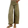 utcoco Women's Vintage Cropped Barrel Jeans - 2026 Y2k Cute Clothes, Throwback Fashion, Soft Denim Style with Printed Ruffle Patchwork, Pocket, Beach-Casual Baggy Boyfriend Denim Pants