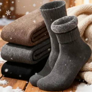 3 pairs Men's winter thermal socks- thick plush blend outdoor hiking socks, soft and durable, reinforcing the toes and heels, suitable for cold weather and outdoor activities