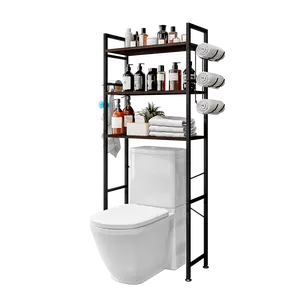 fathersdaygift The Storage ToilettRack 3 Tier Bathroom Organizer Shelf Over Toilet Freestanding Space Saver Toilet Stands with 10 Hooks Multifunctional Waterproof