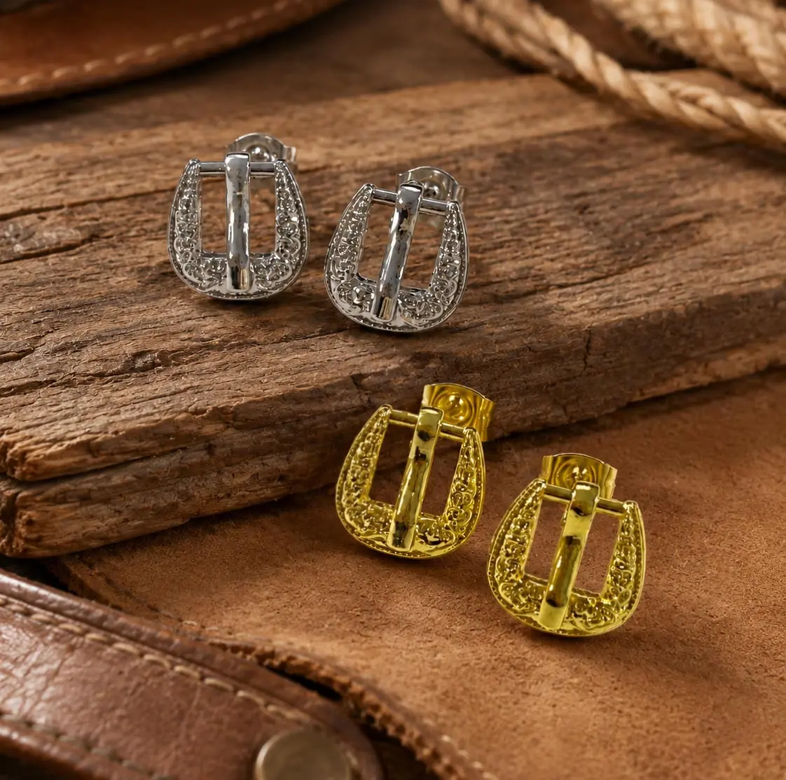 Women's 2-Piece Western Cowgirl Buckle Dangle Drop Earring Sets, Classic Retro Southwest Style Costume Jewelry, Casual Country Gifts, Classic Western Earrings, Retro Western Earrings