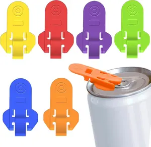 Portable Soda Can Opener Tool 6 Pcs Colorful Easy Manual Hand Plastic Protector Ring Lift Rated Beer Covers Tabs Lids for Cold Drink Aluminum Beverage Shields from Dust  Kitchen Set Utensils