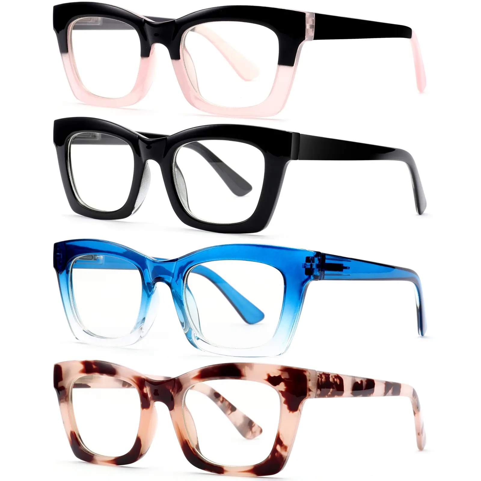 4 Pairs Anti Blue Light Reading Glasses | Oprah Style Unisex Presbyterian Glasses Block Blue Light Chunky Frame Anti Blue Light Glasses Hundreds Of Fashionable Eyewear Memorial Day Holiday Party Gift