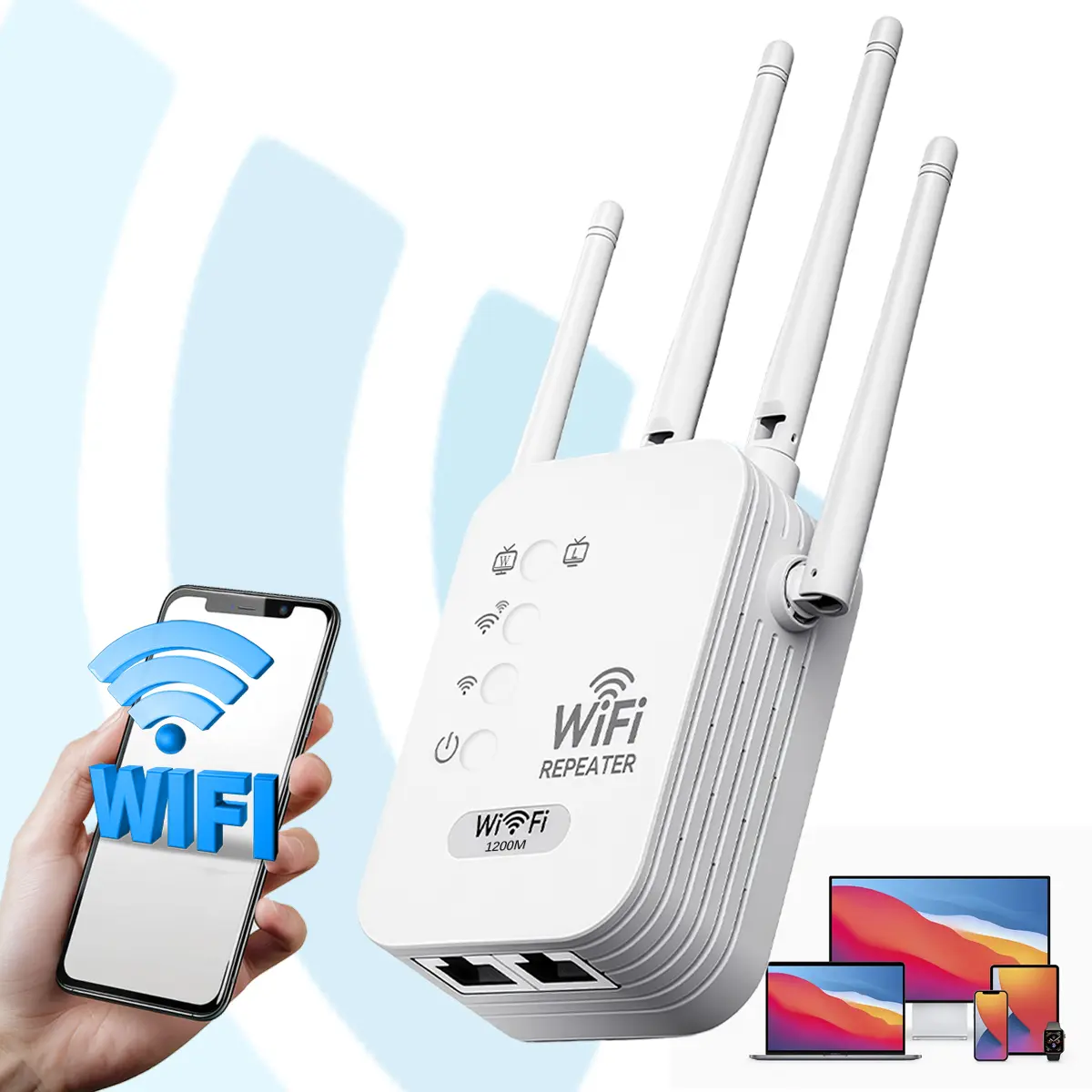 Dual Band 2.4G+5G, 1200Mbps High Speed, Covers Up To 30m, WiFi Extender, Range Extender, WiFi Repeater, Wireless Repeater, Solve Dead Zones, 4 Antennas & LAN Port, Full Coverage & Low Power Consumption, for Bedroom and Living Room