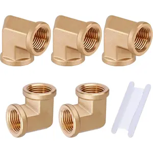 5 count 1/2" Brass Fittings 90  Barstock Street Elbow 1/2 Inch NPT Female Pipe to 1/2 Inch NPT Female Pipe Fittings Elbow Forged Brass Pipe Fittings