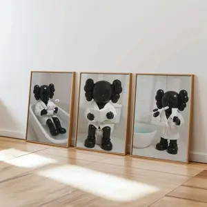 Set of 3 Black Kaws in Shower & Bathroom, Kaws Poster, Hypebeast Prints, Washroom Wall Art, Bathroom Décor #29